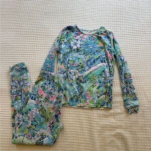 Lilly Pulitzer Blue and Pink Pajama Set Vibrant Floral Design